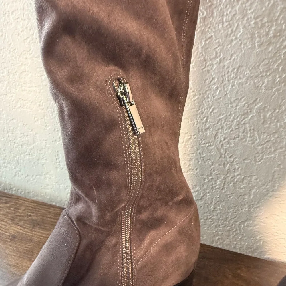 Marc Fisher Yuna Over-The-Knee Boots Women 6.5 Brown Faux Suede Pointed Toe OTK